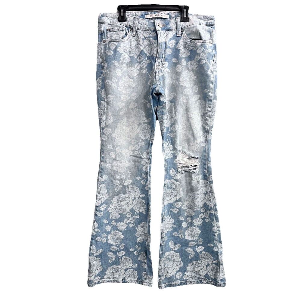 Celebrity Pink Womens Juniors Mid‎ Rise Flare Jeans Roses Blue 9/29